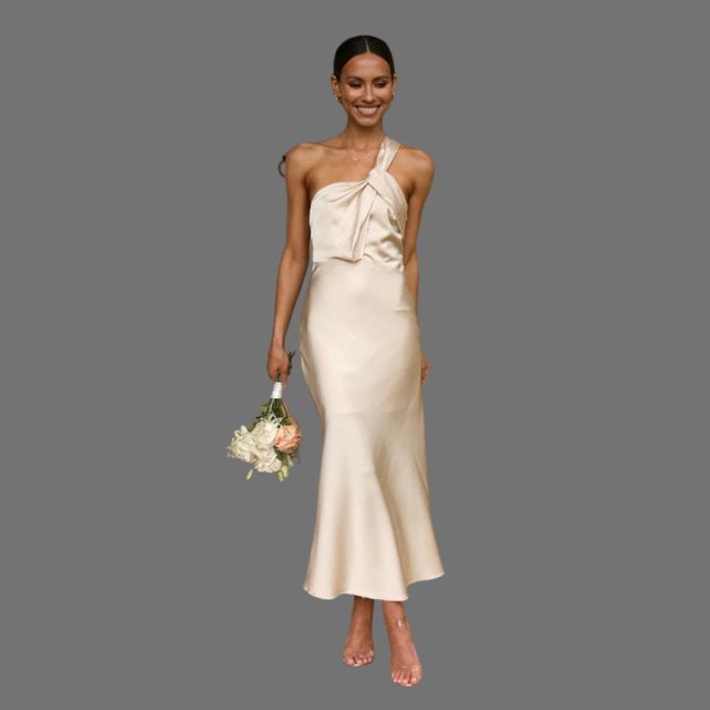 Selena - One-shoulder satin dress with draped detail