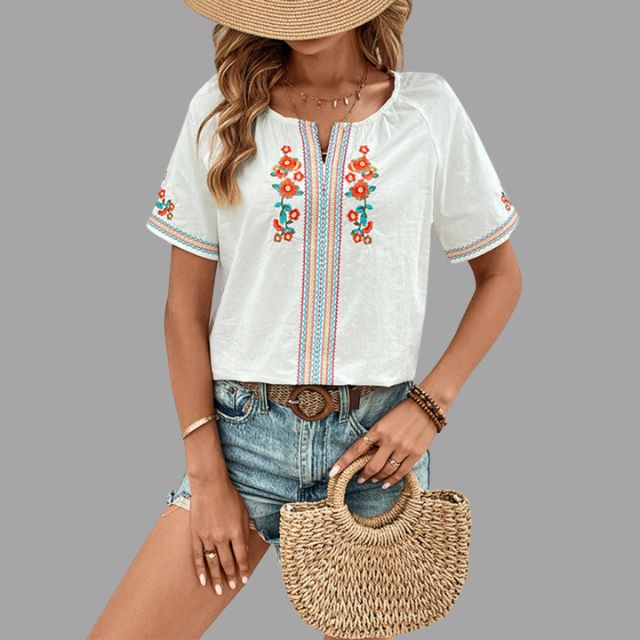 Susanna - Embroidered boho shirt with tassel trim