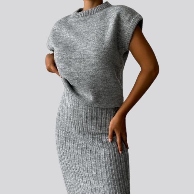 Shienna - Sleeveless Knitted Top and Matching Ribbed Midi Skirt Set