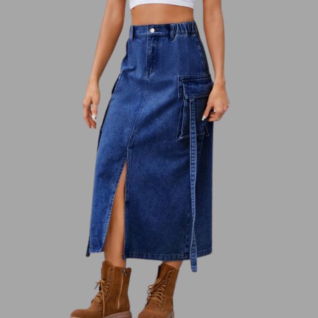 Colleen - High-waisted denim skirt with slit