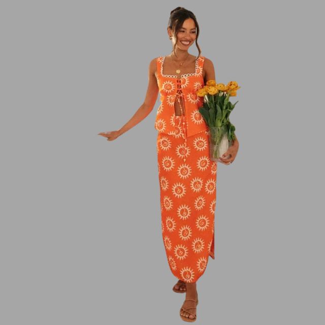 Selah - Boho chic maxi dress and top set with sunray print