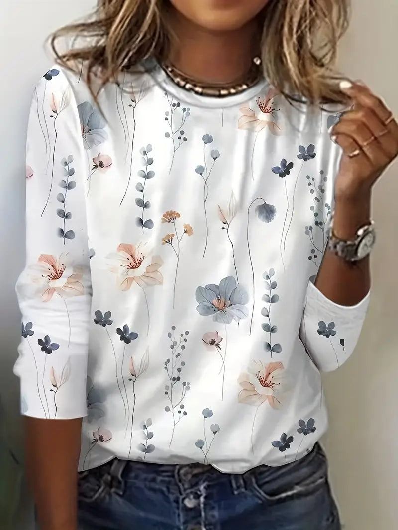 Victoria - floral print crew neck t-shirt for spring