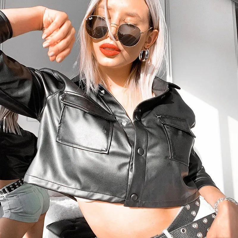 Lykamae - Leather Jacket With Crop Top