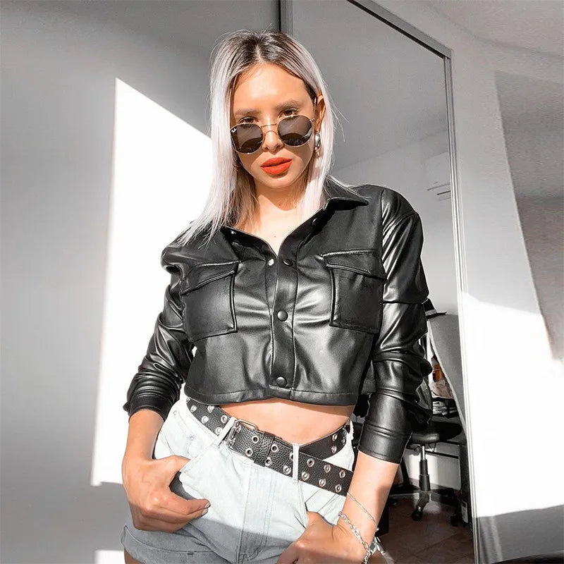 Crop top leather jacket