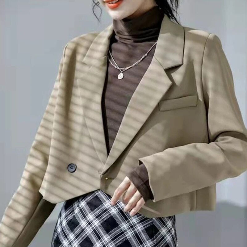 Stylish Autumn Notched Cropped Blazer