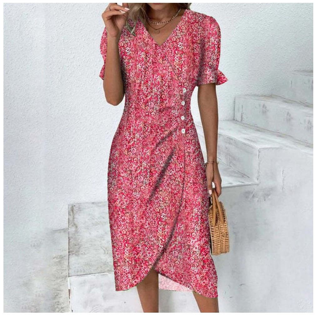 Odette - Summer dress with floral pattern & short sleeves