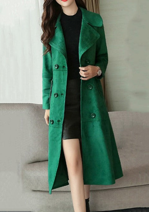 Nella | Ladies Double Breasted Pockets Patchwork Long Coat