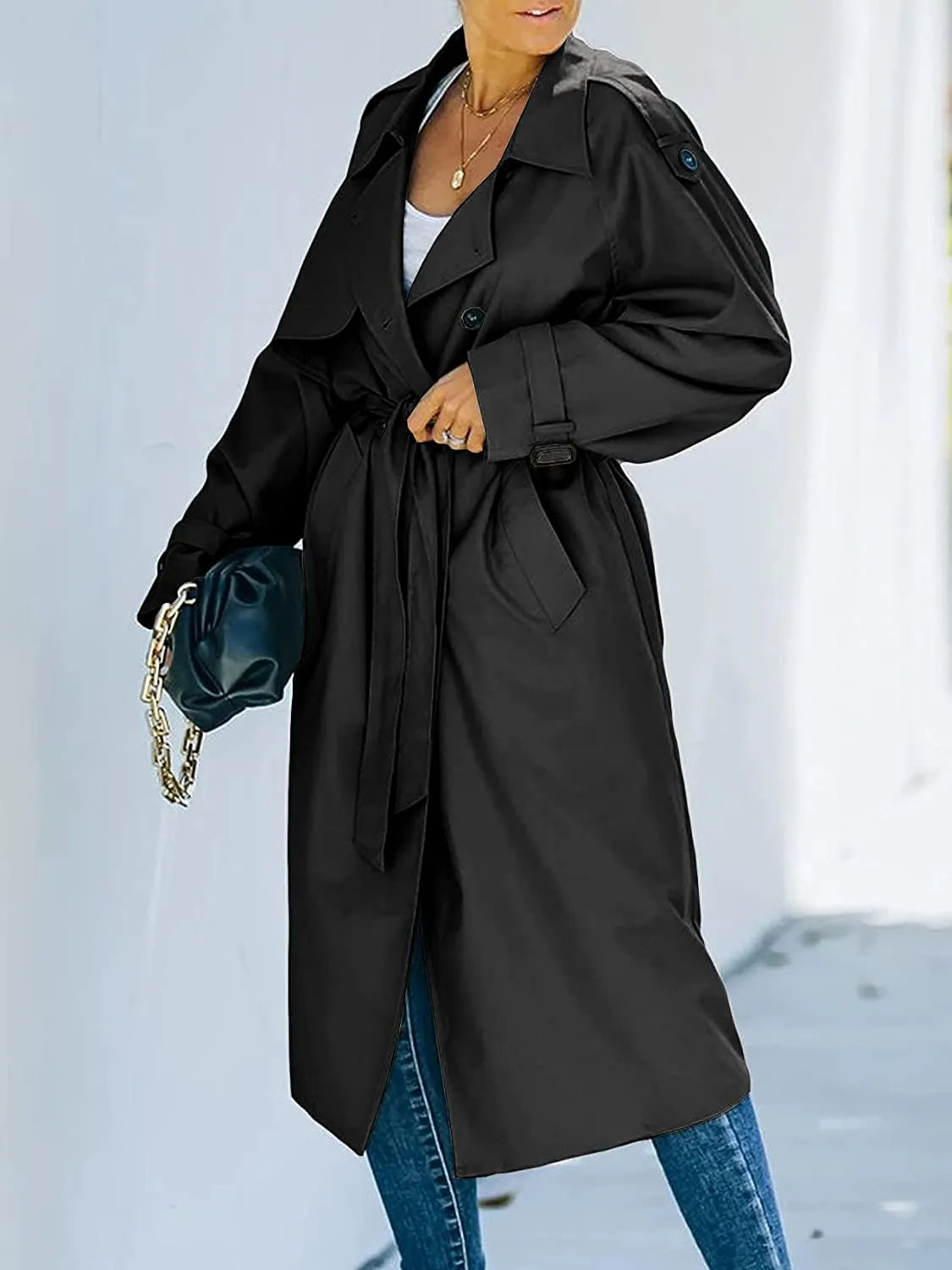 Double Breasted Long Trench Coat