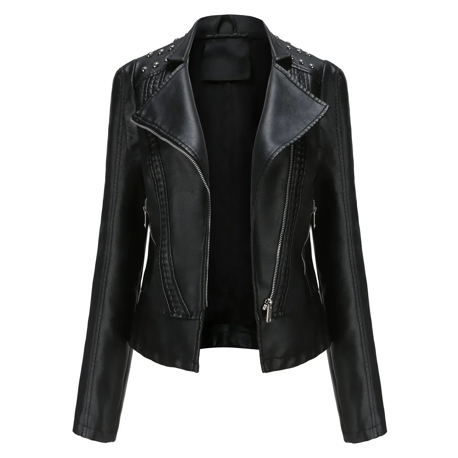 Women's Punk Rivet Faux Leather Jacket - Slim Fit Retro Biker Style