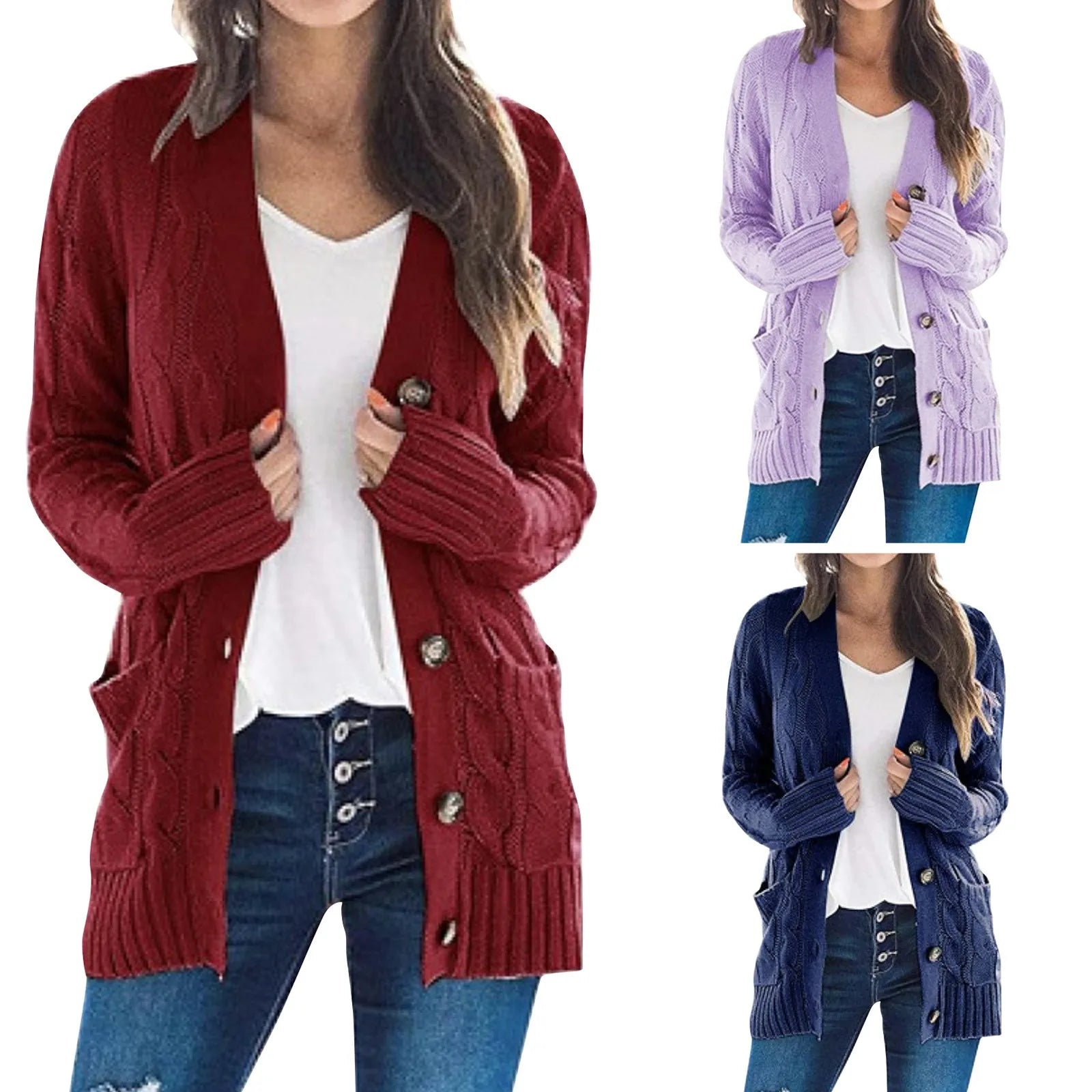 Purple - Knitted cardigan