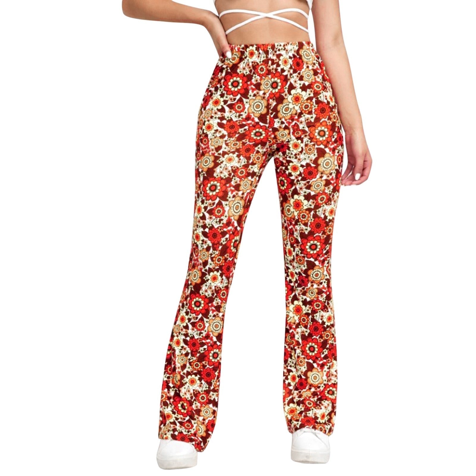 Xandrea - Women's Elastic Waist Floral Flared Trousers