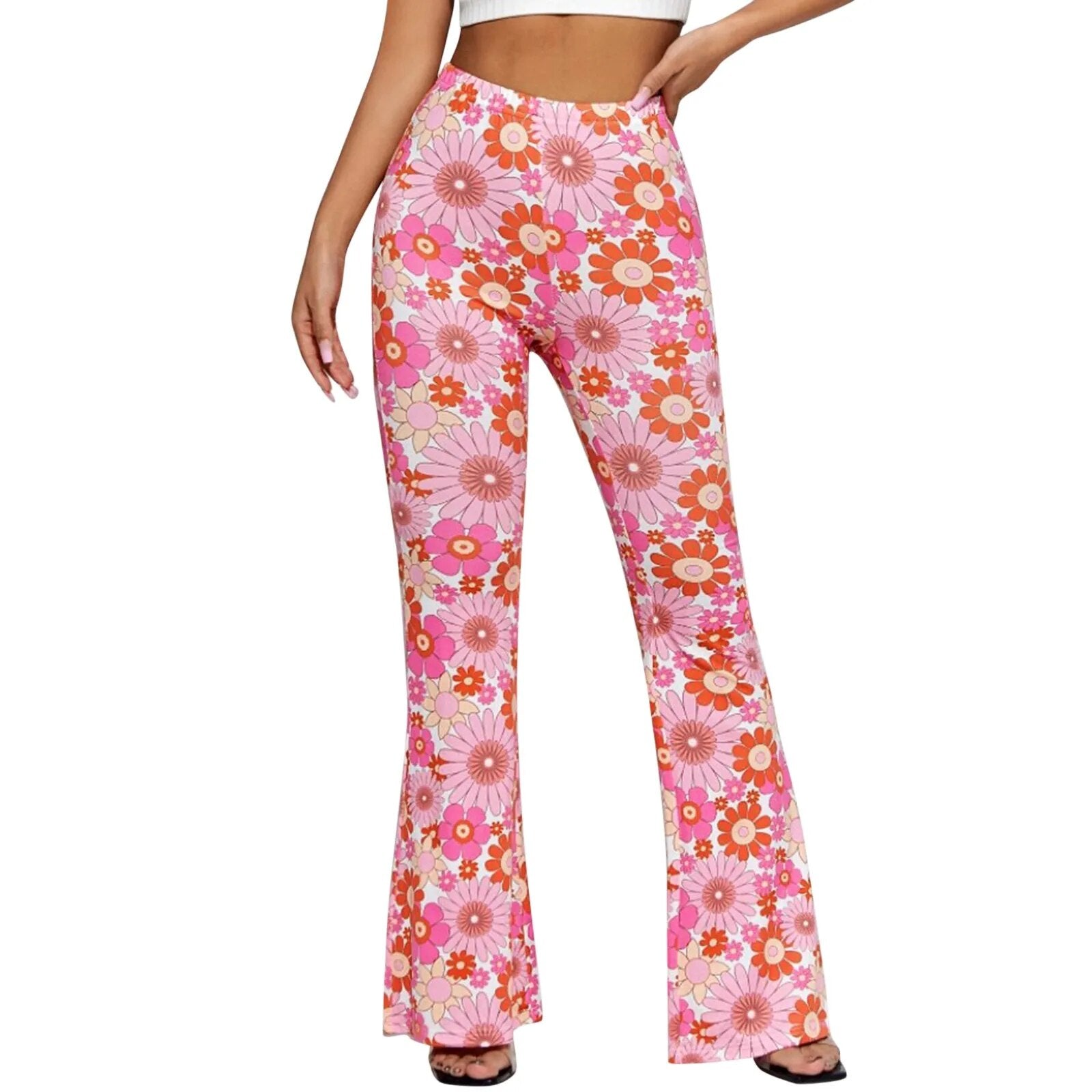 Xenia - Flared Elastic Women's Trousers With Floral Pattern And Waist