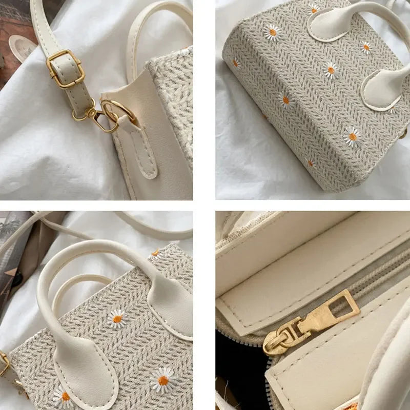 Daisy - Woven handbag with floral accents