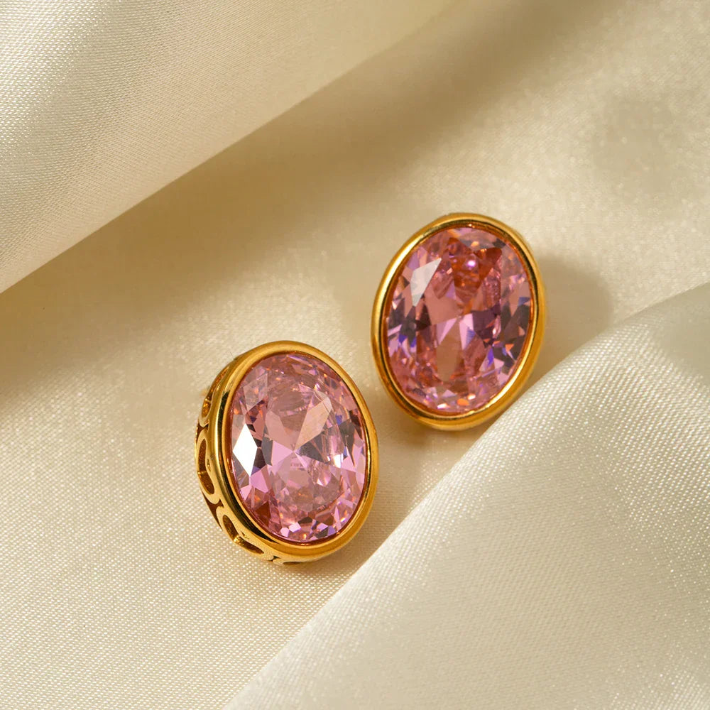 Gemina - Zircon stud earrings in gold setting