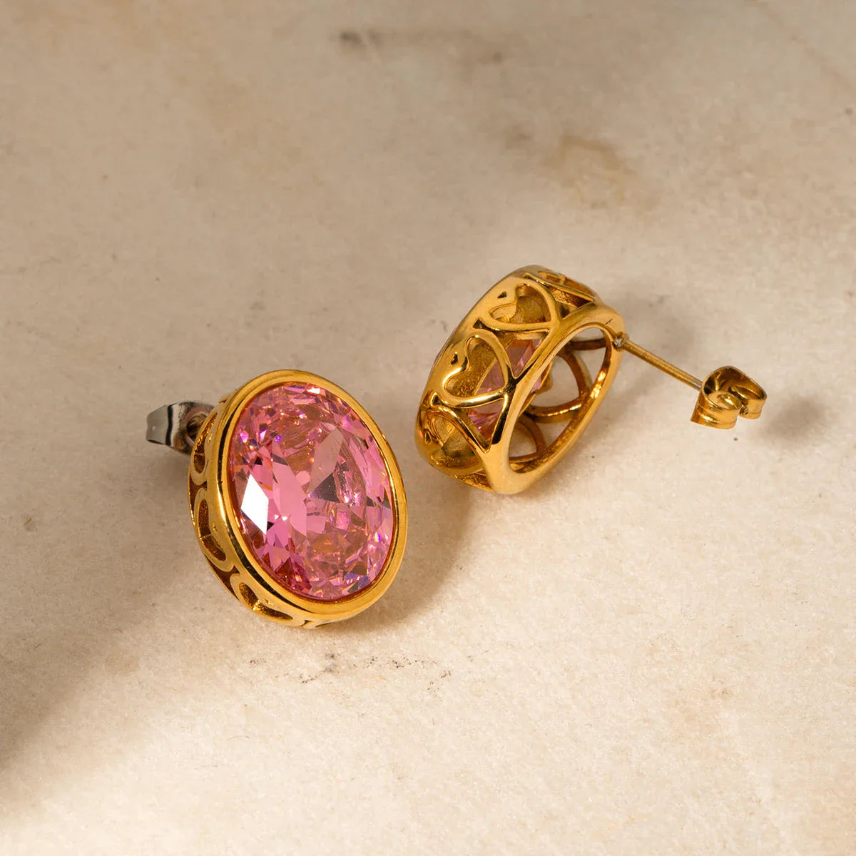 Gemina - Zircon stud earrings in gold setting