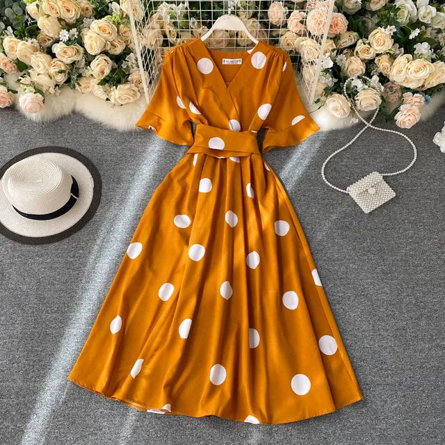 Chic fashion polka dot print women dress new summer elegant