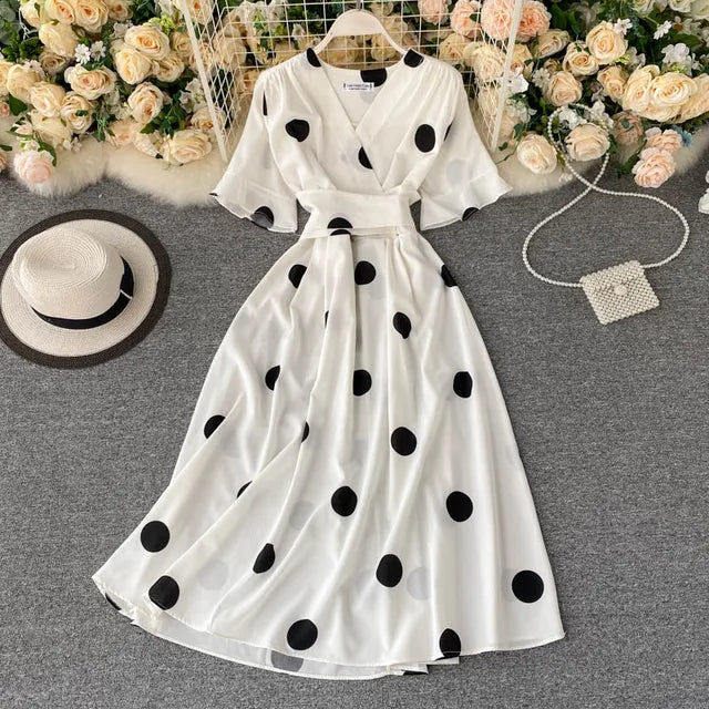 Chic fashion polka dot print women dress new summer elegant
