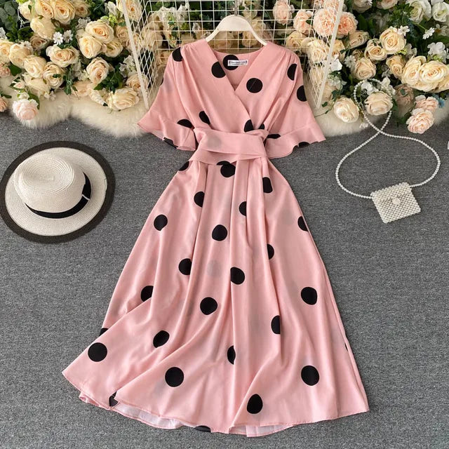 Chic fashion polka dot print women dress new summer elegant
