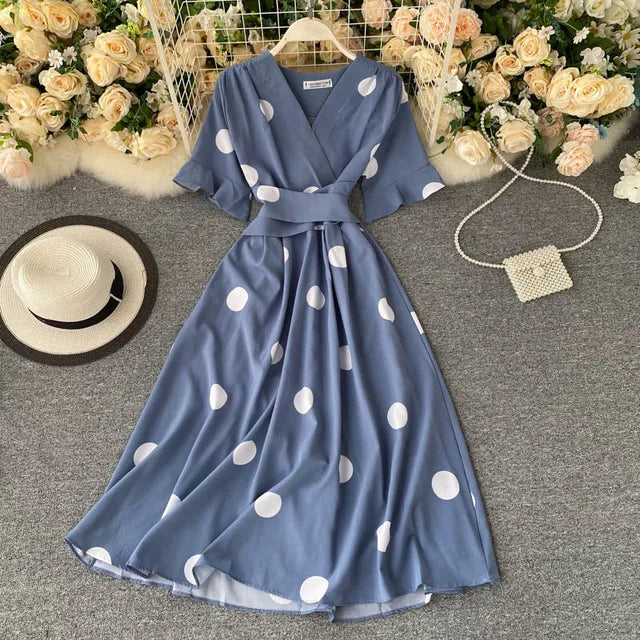 Chic fashion polka dot print women dress new summer elegant