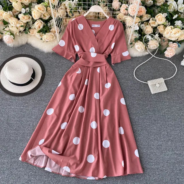 Chic fashion polka dot print women dress new summer elegant