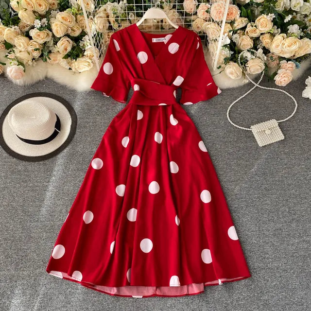 Chic fashion polka dot print women dress new summer elegant
