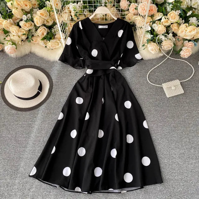 Chic fashion polka dot print women dress new summer elegant