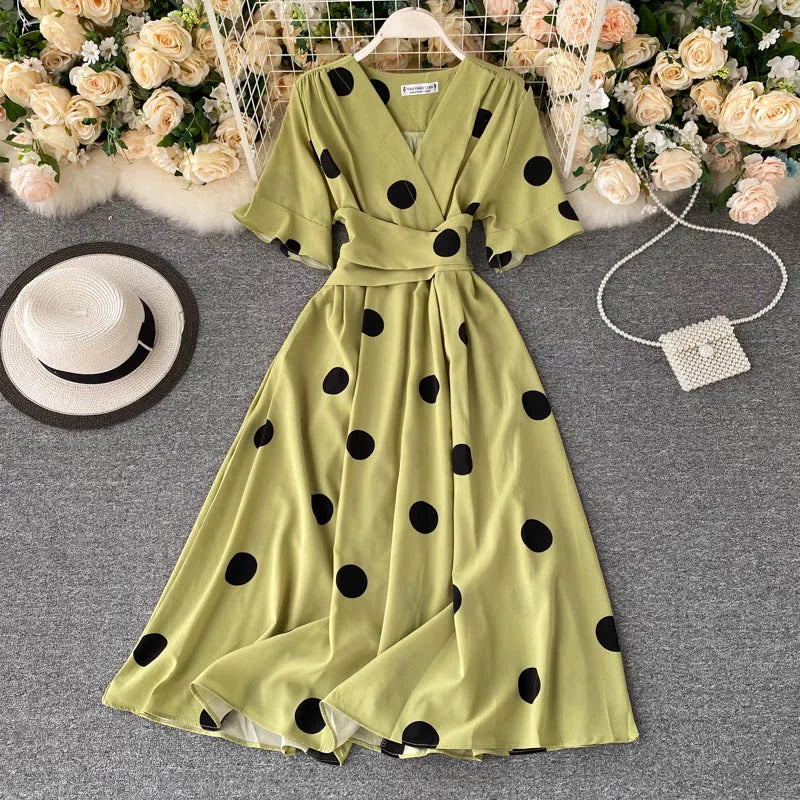 Chic fashion polka dot print women dress new summer elegant
