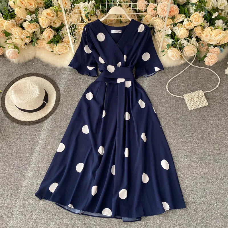 Chic fashion polka dot print women dress new summer elegant