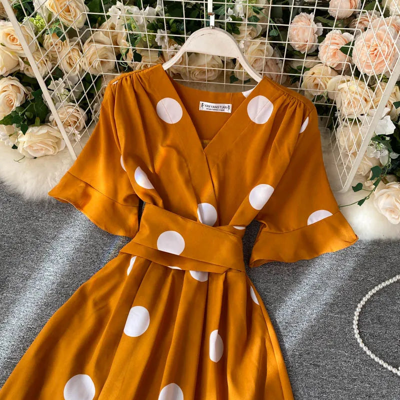 Chic fashion polka dot print women dress new summer elegant