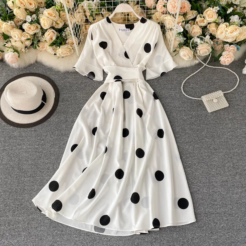 Chic fashion polka dot print women dress new summer elegant