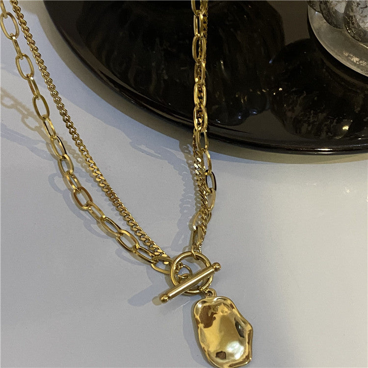 Temperament double metal buckle necklace