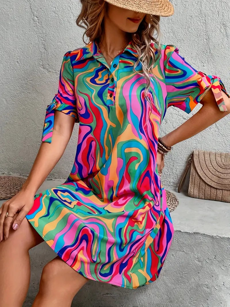 Alanna - printed dress with half bow