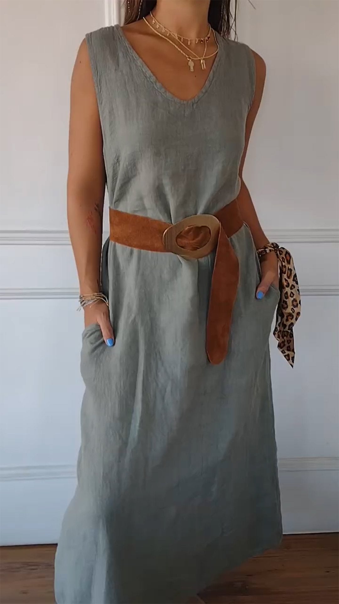 V-neck Belted Waist Dress