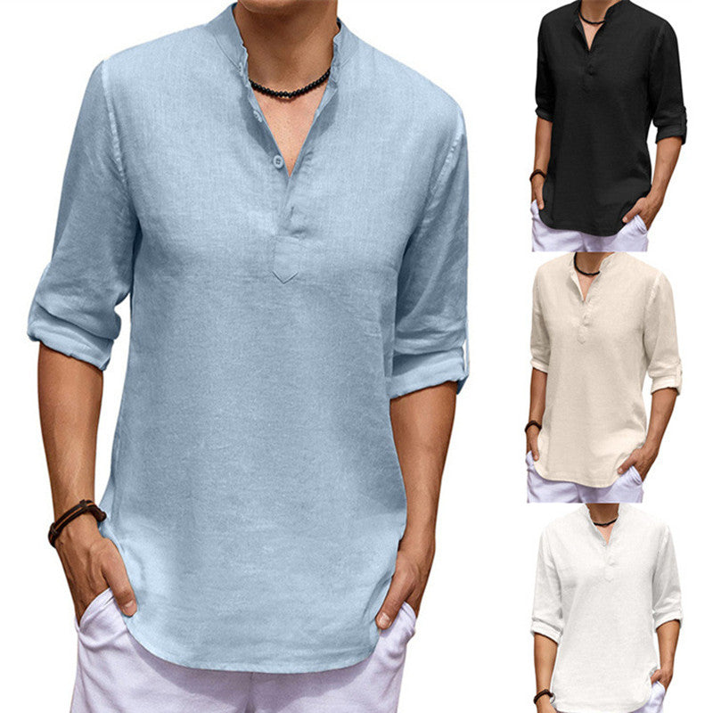 Dorian - Casual long-sleeved shirt for men in cotton and linen