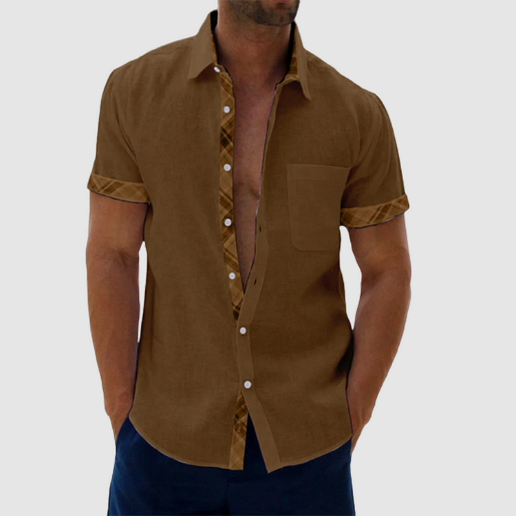 Finn - Summery linen shirt with checked collar and button placket