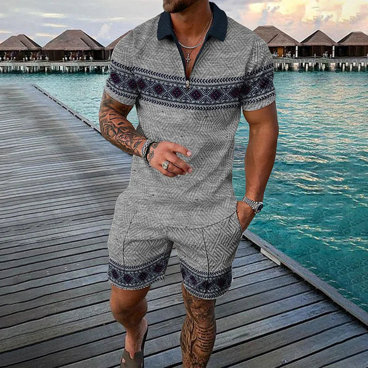 Mandala Pattern Print Short Sleeve Polo Shirt And Shorts Co-Ord