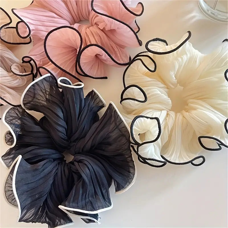 Stella - Folded chiffon hair ties with contrasting edge