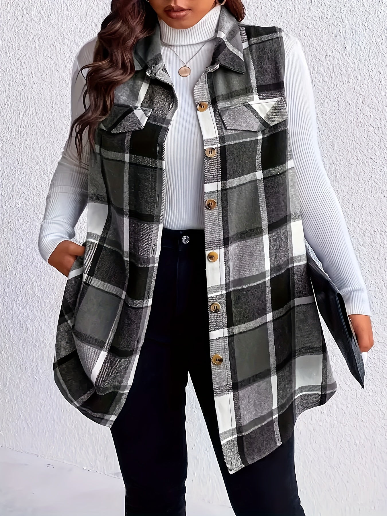 Plaid pattern vest jacket for women