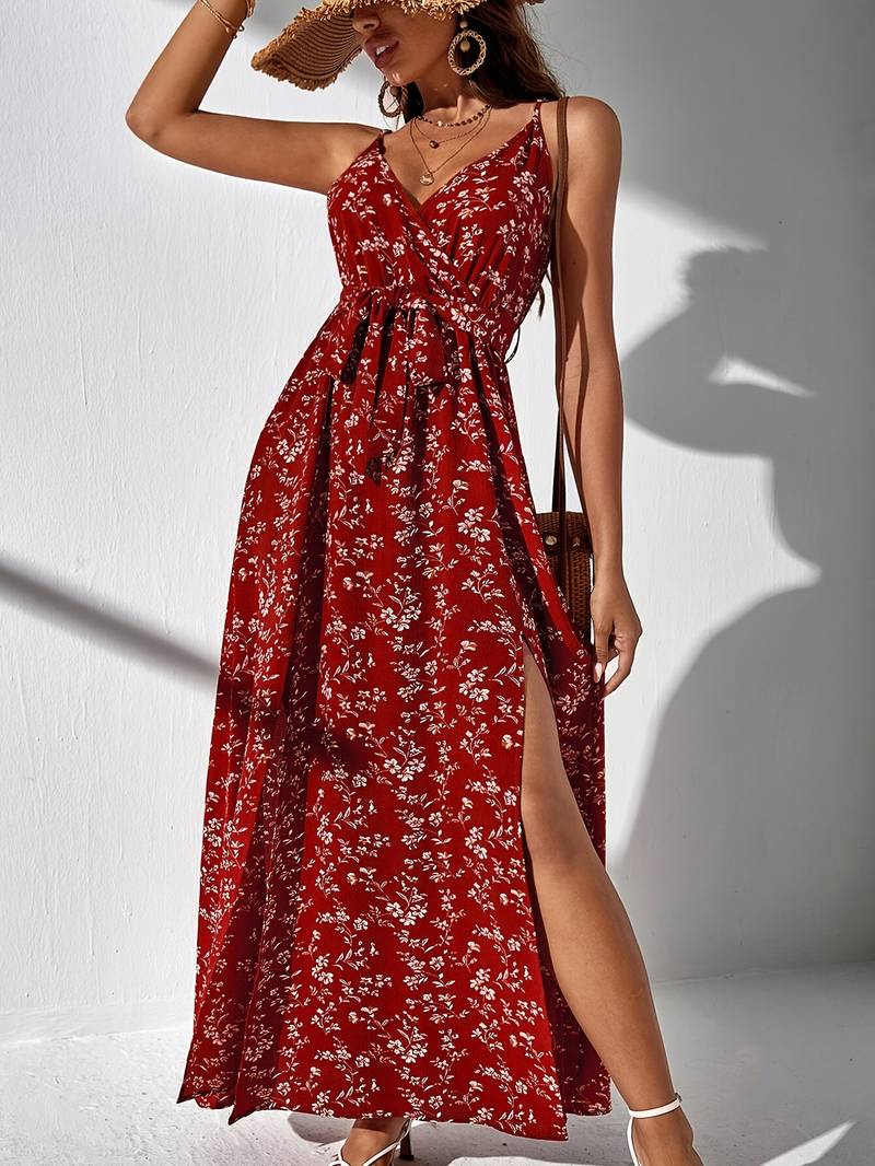 Hazel - Floral Cami Dress With Side Slits