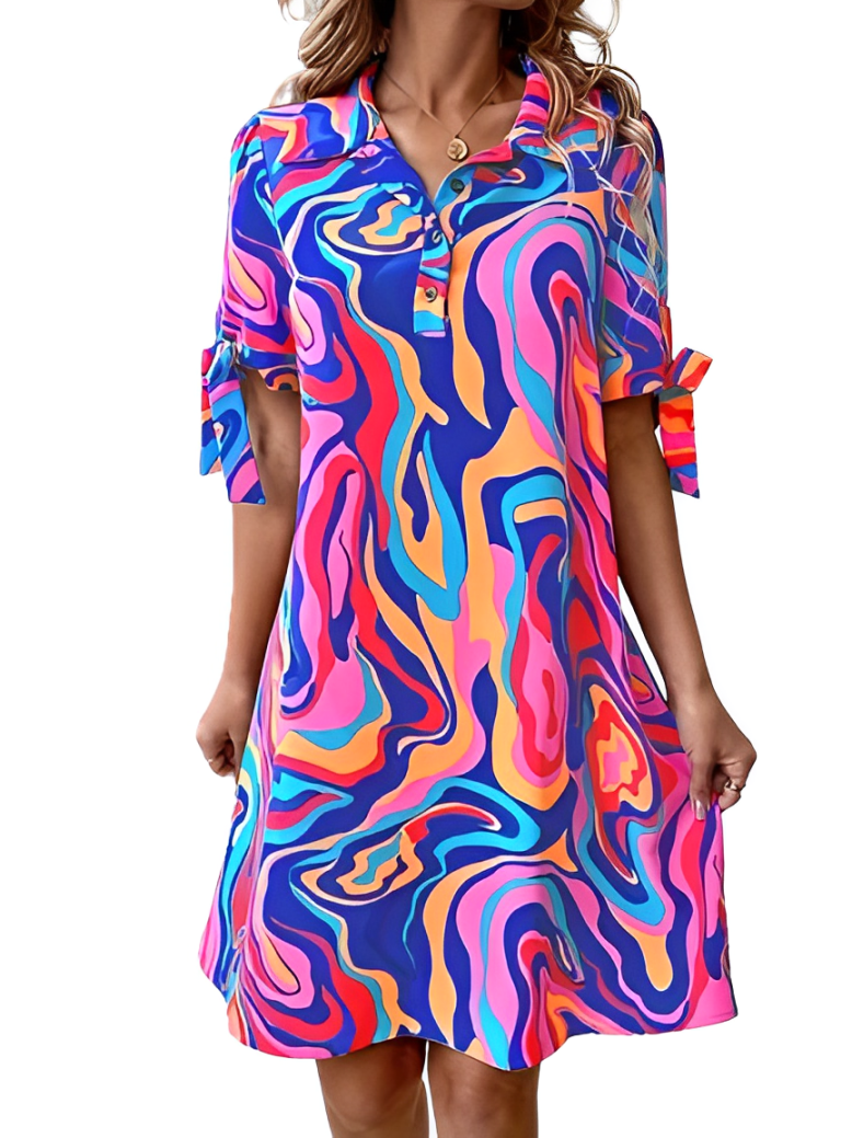 Alanna - printed dress with half bow