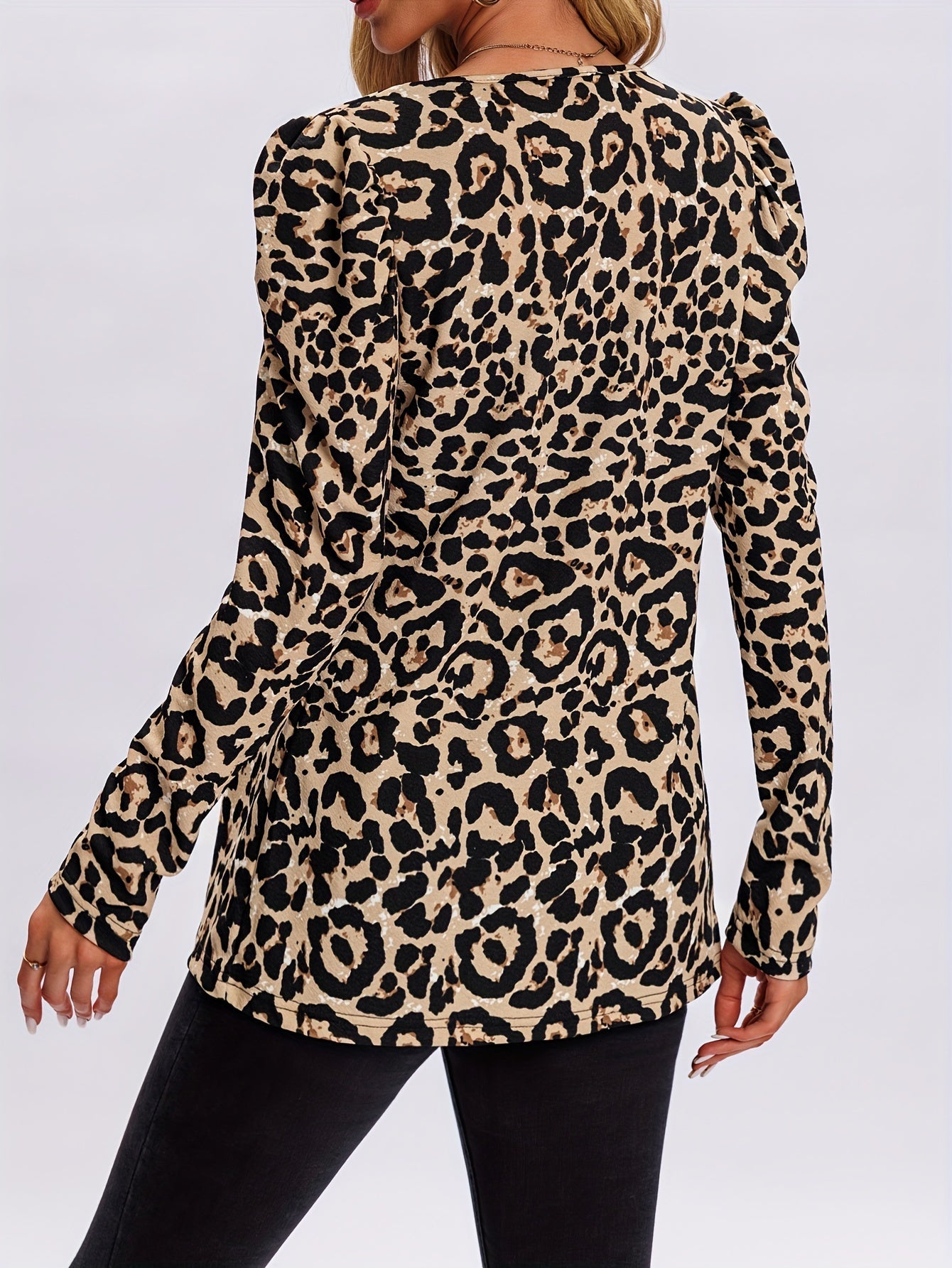 Women's Leopard Print Blazer - Long Sleeve - Open Front - Tailored Fit - Structured Shoulders