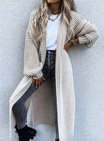 Women's Knitted Cardigan - Long Sleeve Open Front