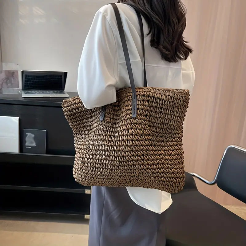 Tara - Woven carrier bag with leather straps