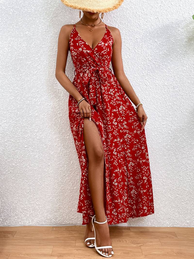 Hazel - Floral Cami Dress With Side Slits