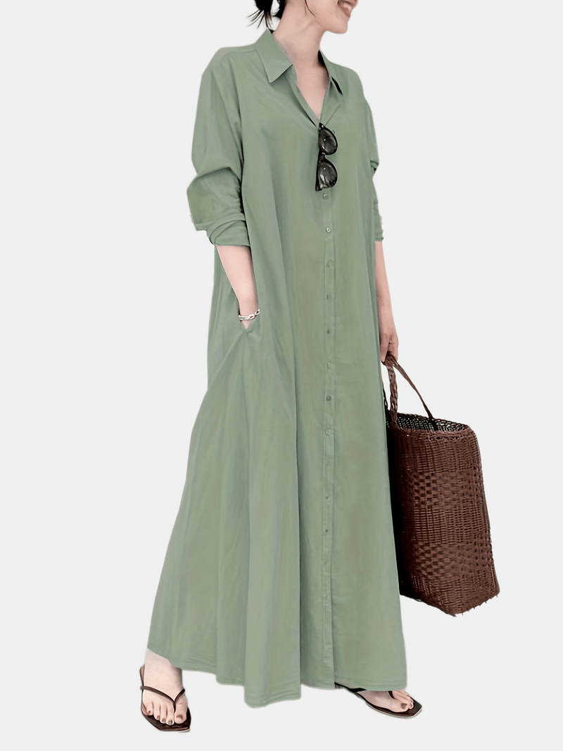 Janel - Single-coloured kaftan dress with button fastening