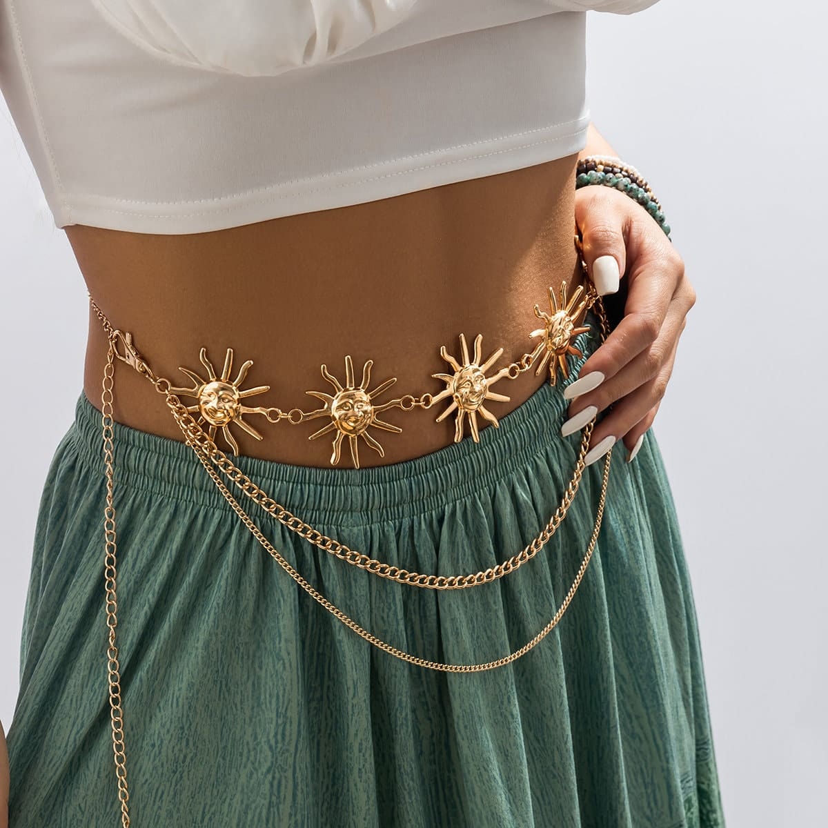 Marissa - Multi-layered waist chain with sun pendants