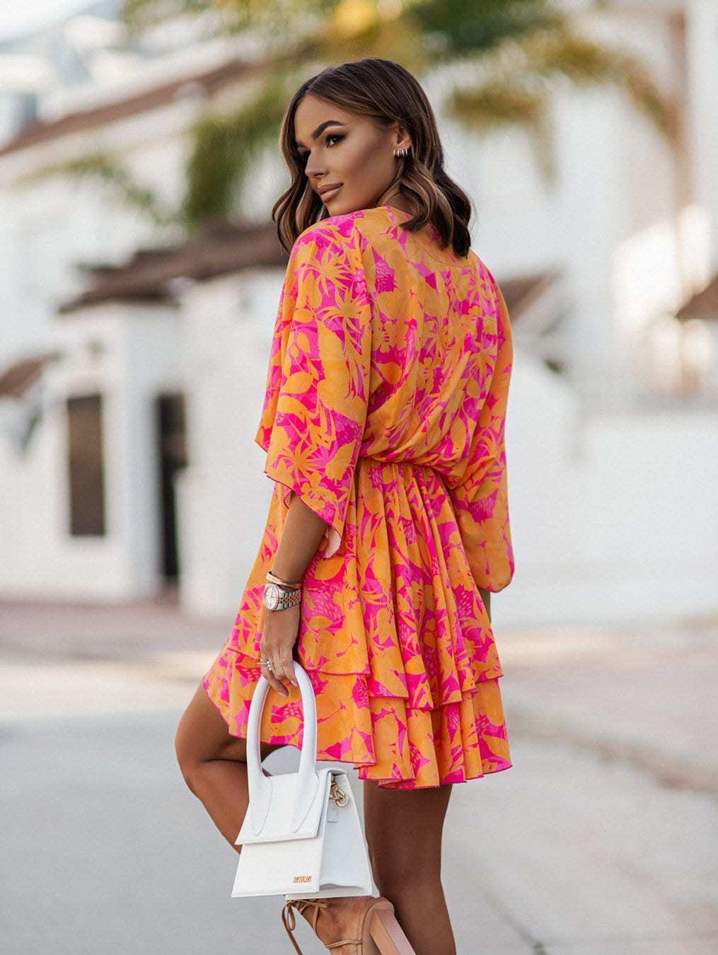 Ruched dress with floral print