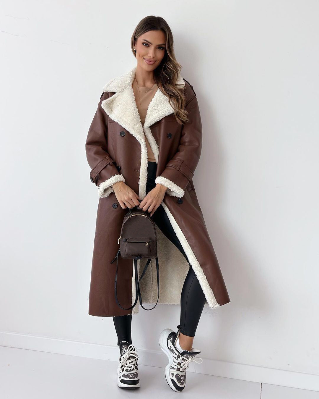 Warm plush long coat for women