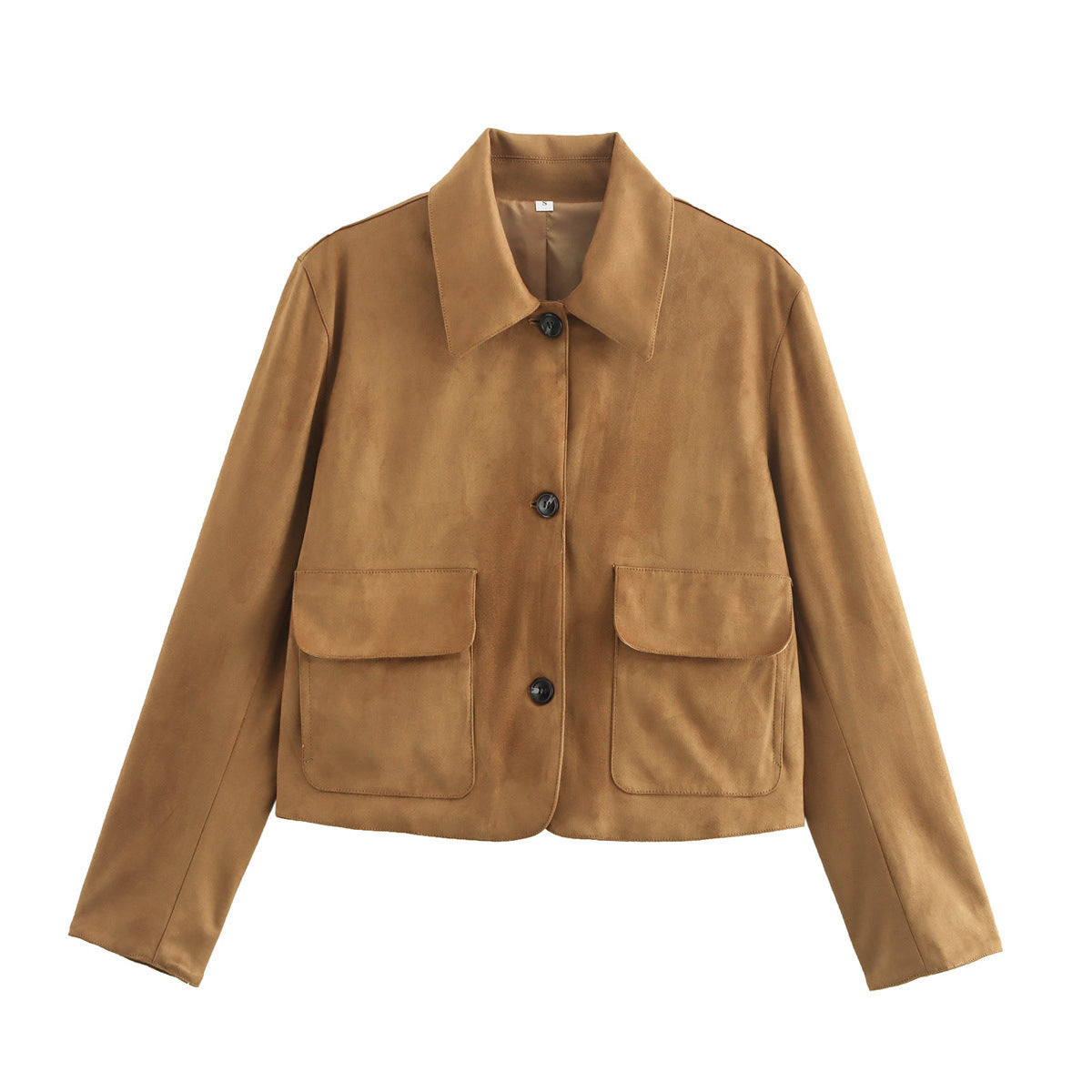 Women's Suede Jacket - Button-Up Front - Classic Collar - Boxy Fit - Stylish & Soft