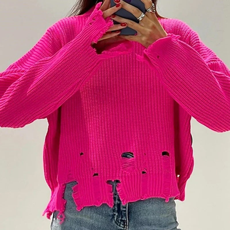 Women's knitted ribbed long-sleeved sweater